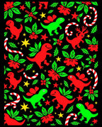 Whimsical Red Green Dinosaur Holiday Rug