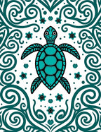 Turquoise Turtle Tropical Swirl Art Rug