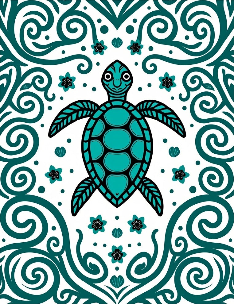 Turquoise Turtle Tropical Swirl Art Rug
