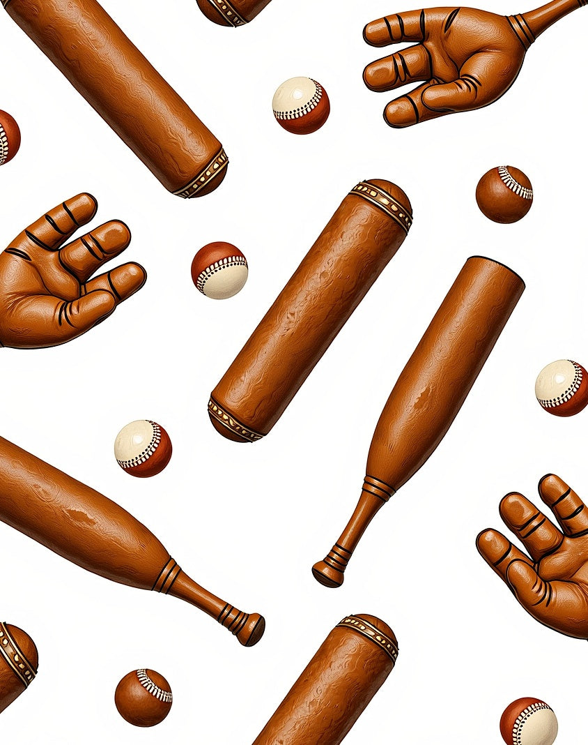 Brown Baseball Bats Mitts Balls Rug