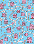 Whimsical Pink Houses Maze Whimsy Rug