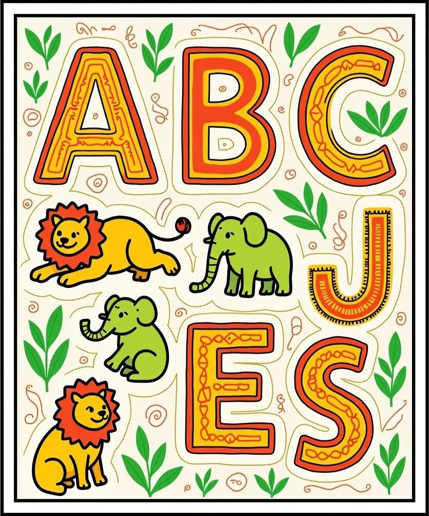 Safari ABC Alphabet Jungle Animals Rug