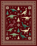 Crimson Festive Dinosaur Woodland Scene Rug