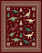 Crimson Festive Dinosaur Woodland Scene Rug