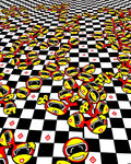 Red yellow cartoon racing characters checkerboard Rug