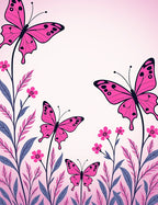 Pink Butterfly Garden Whimsy Botanical Rug