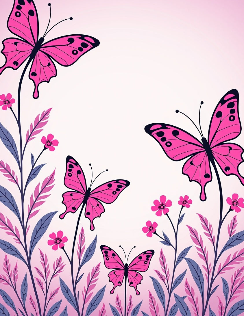 Pink Butterfly Garden Whimsy Botanical Rug