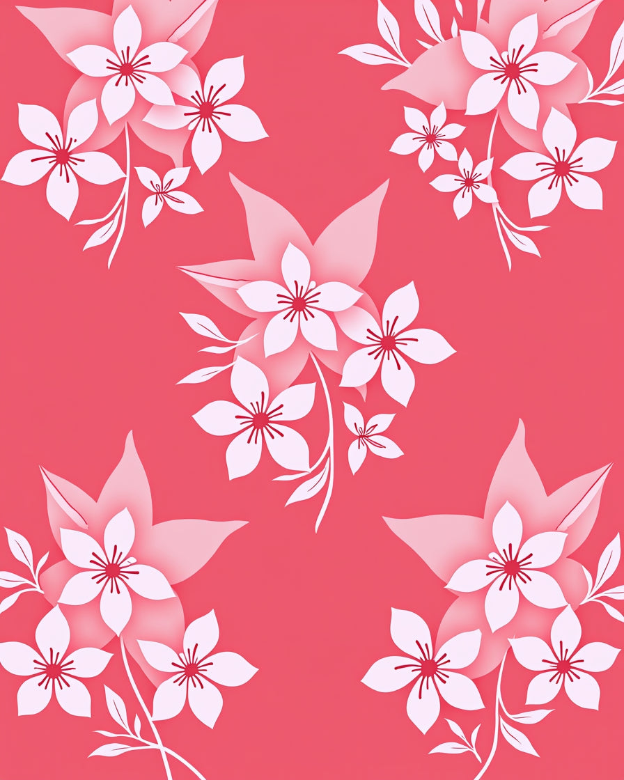 Coral Pink White Floral Garden Rug