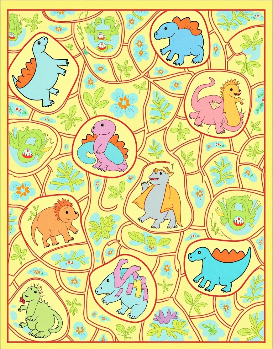 Cute Dinosaur Jungle Whimsy Rug