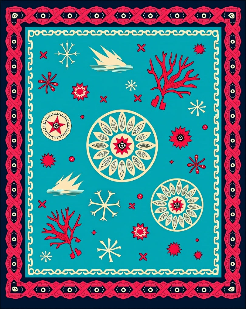Coral Snowflakes In Deep Blue Rug