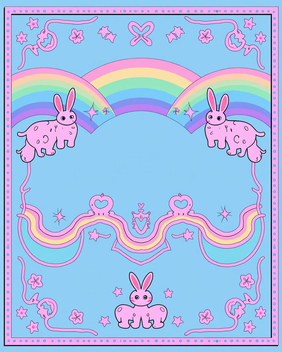 Whimsical Pink Bunny Rainbow Dream Rug