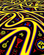 Retro Yellow Red Blue Graphic Rug