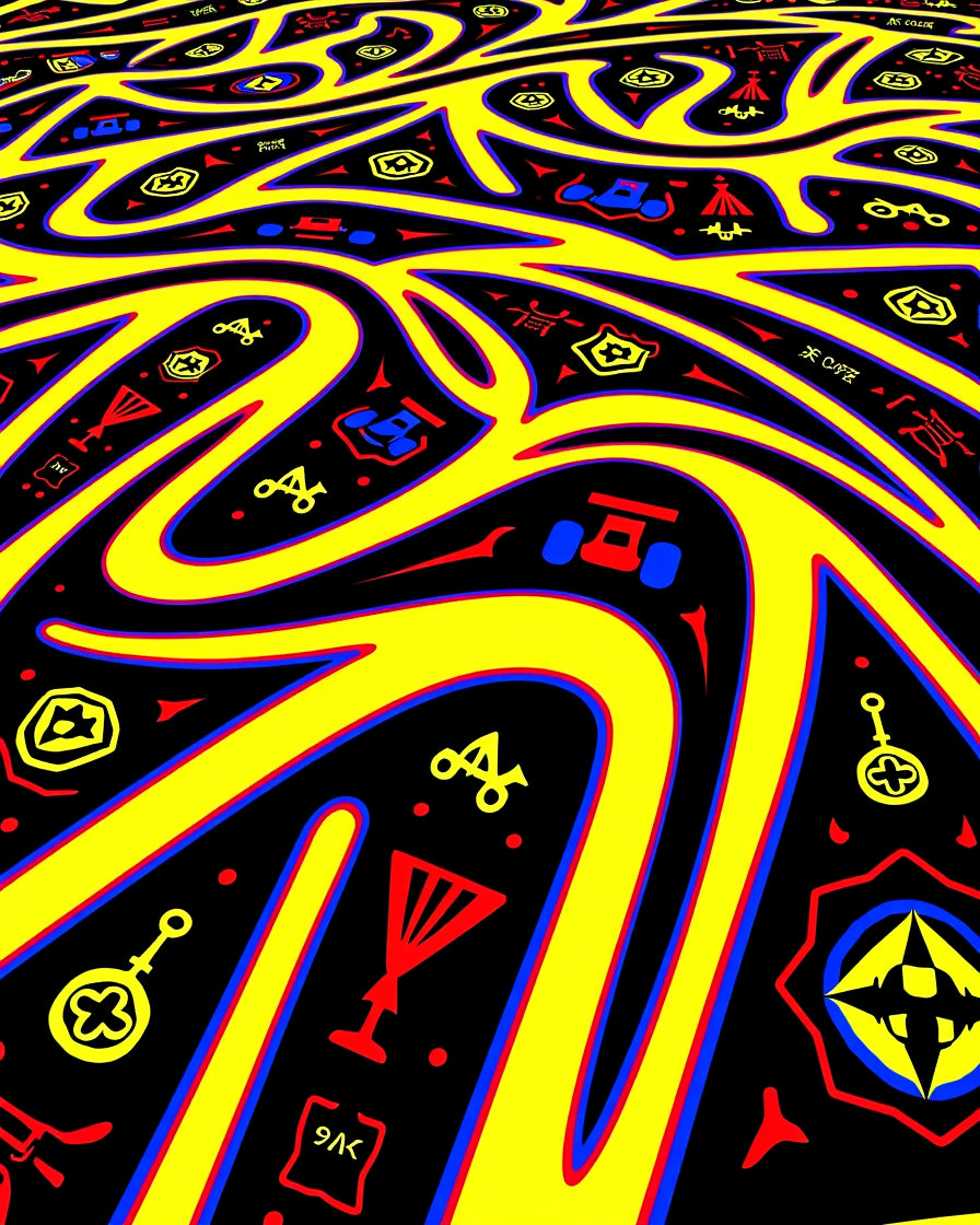Retro Yellow Red Blue Graphic Rug