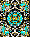 Vibrant Black Turquoise Gold Medallion Rug