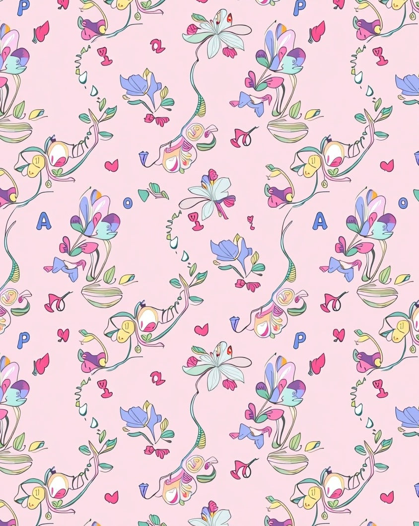 Whimsical Pastel Floral Alphabet Rug