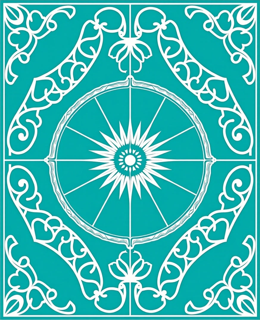 Teal White Ornamental Sun Medallion Rug
