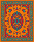 Vibrant Orange Floral Medallion Border Rug