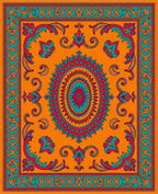 Vibrant Orange Floral Medallion Border Rug