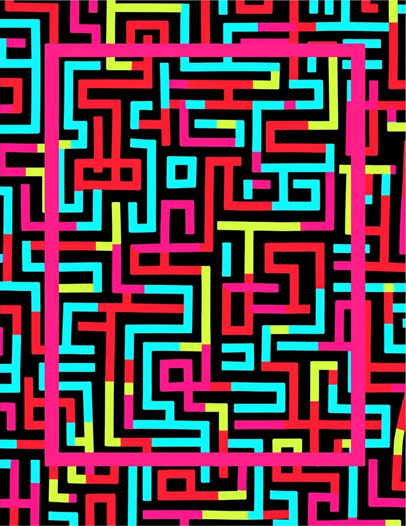 Neon Maze Geometric Abstract Rug