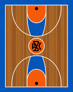 Wooden Court Blue Orange Graphic Rug