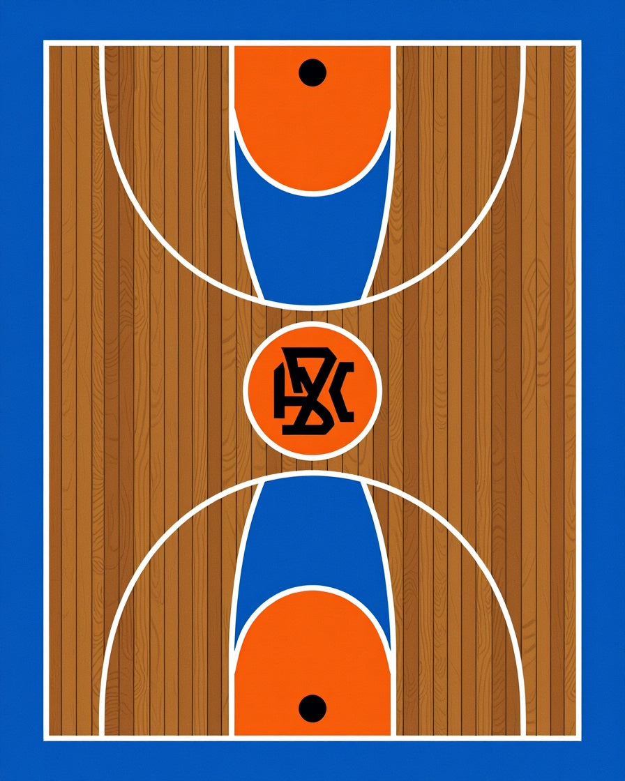 Wooden Court Blue Orange Graphic Rug