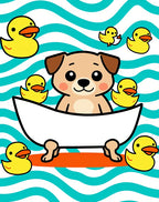 Playful Puppy Bath Time Yellow Ducks Rug