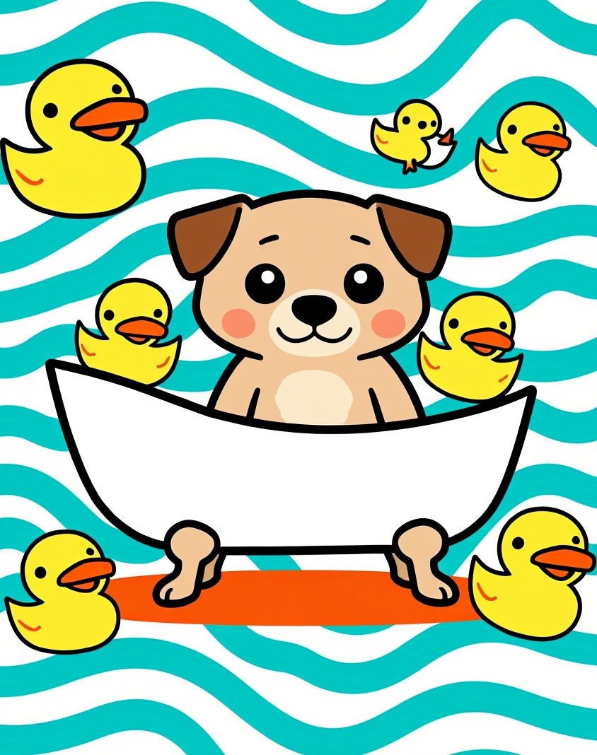 Playful Puppy Bath Time Yellow Ducks Rug