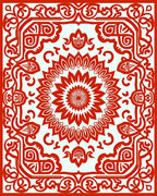 Crimson Floral Mandala Decorative Square Rug