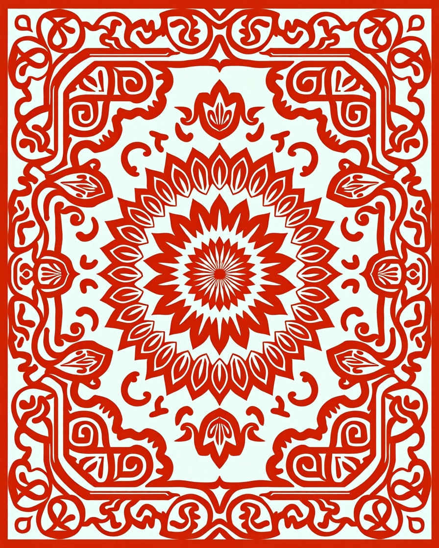 Crimson Floral Mandala Decorative Square Rug