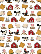 Farm Animals Barn Hay Bales Whimsical Red Rug