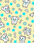 Playful White Puppies Blue Flowers Yellow Cream Rug