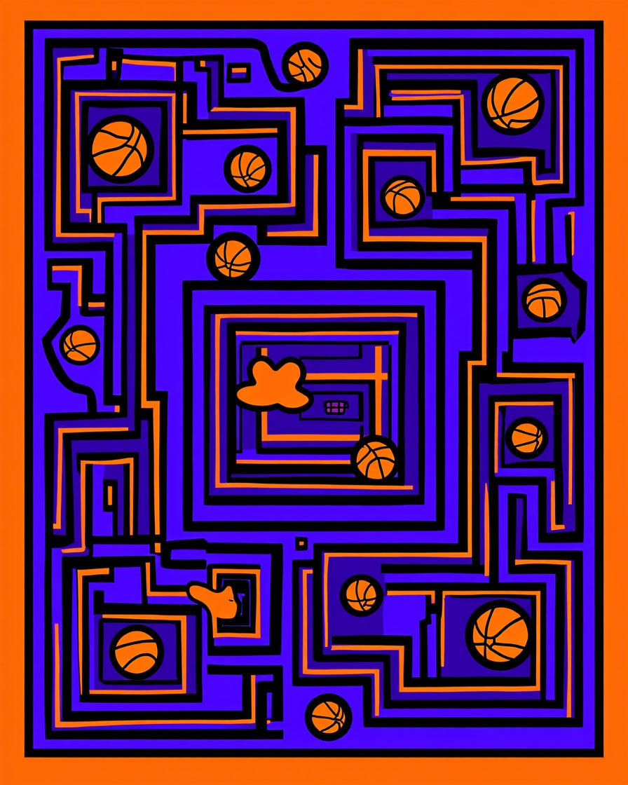 Vibrant Orange Basketball Maze Rug