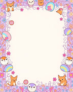 Cute Kawaii Fox Flower Border Rug
