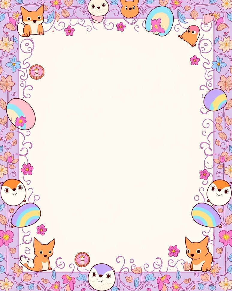 Cute Kawaii Fox Flower Border Rug