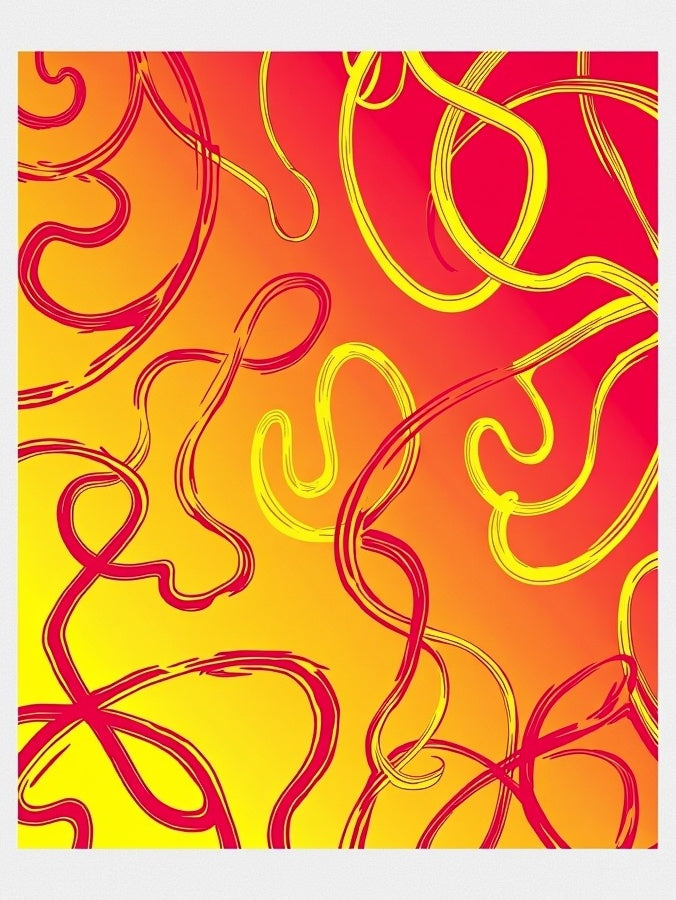 Vibrant Yellow Red Swirl Abstract Rug