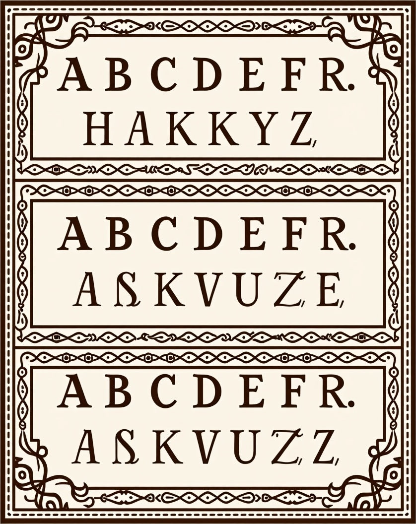 Ornate Sepia Typography Border Rug