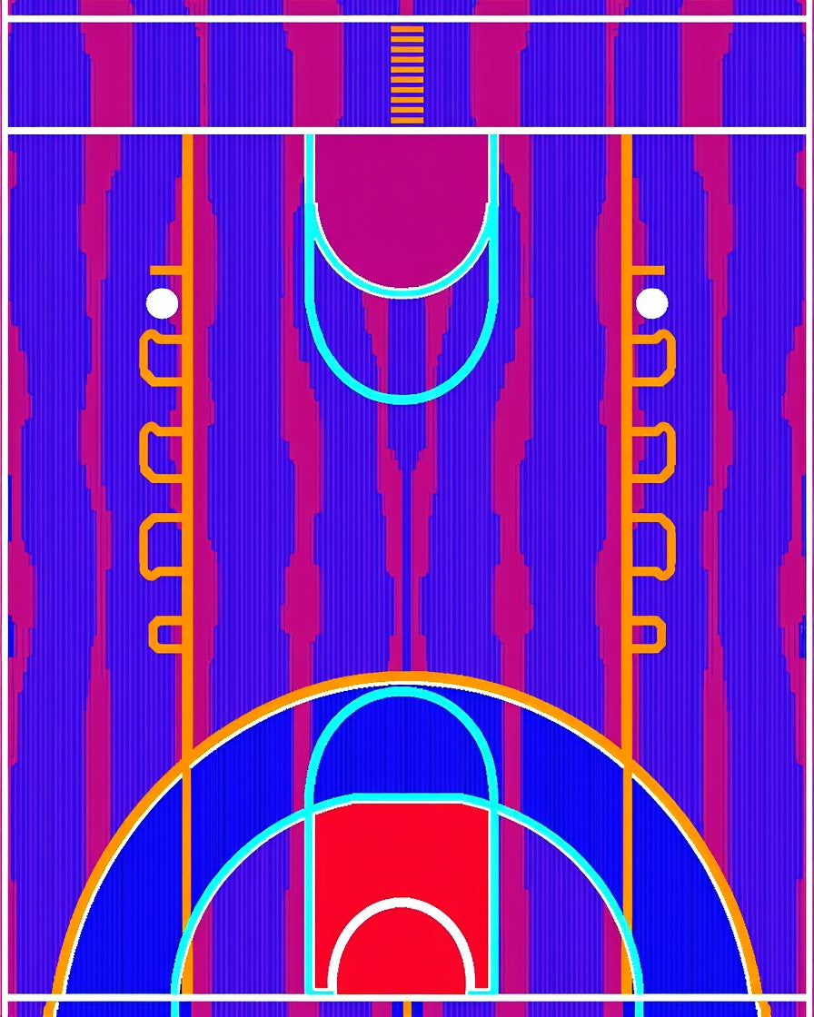 Vibrant Blue Pink Basketball Court Graphic Rug
