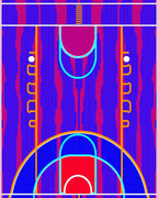 Vibrant Blue Pink Basketball Court Graphic Rug