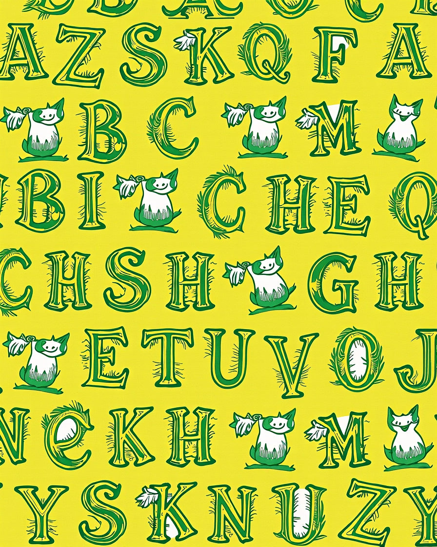 Green Alphabet On Yellow Background Rug