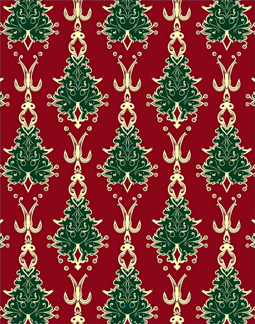 Crimson Emerald Damask Filigree Tree Rug