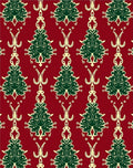 Crimson Emerald Damask Filigree Tree Rug