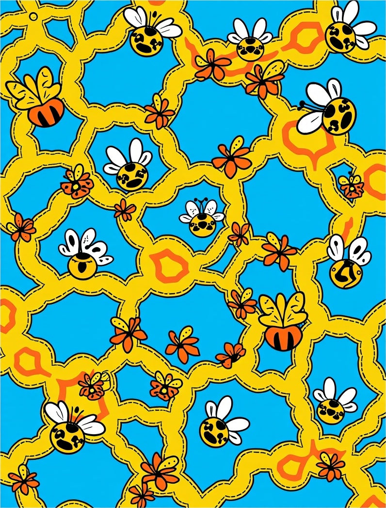 Whimsical Yellow Bee and Flower Medley Rug