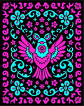 Vibrant Pink Teal Bird Floral Scroller Rug
