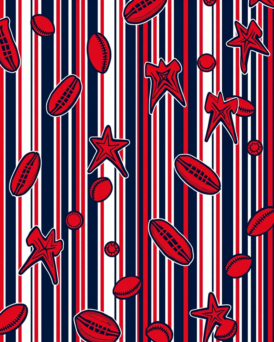 Red White Blue Striped Sports Ball Rug