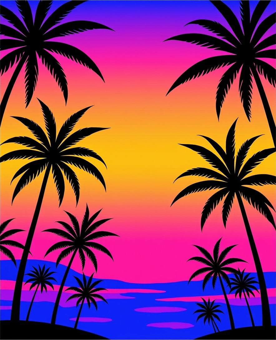 Retro Sunset Palm Trees Beach Rug