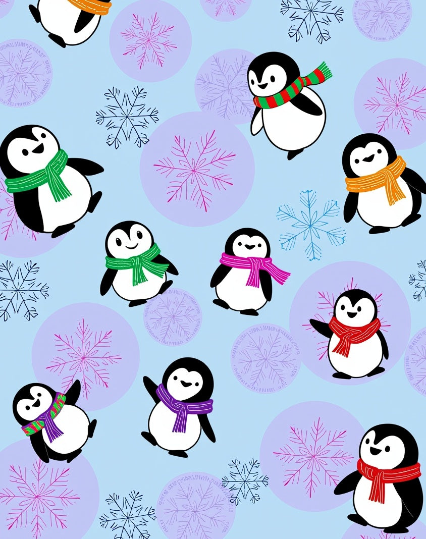 Cute Winter Penguins Snowflakes Background Rug
