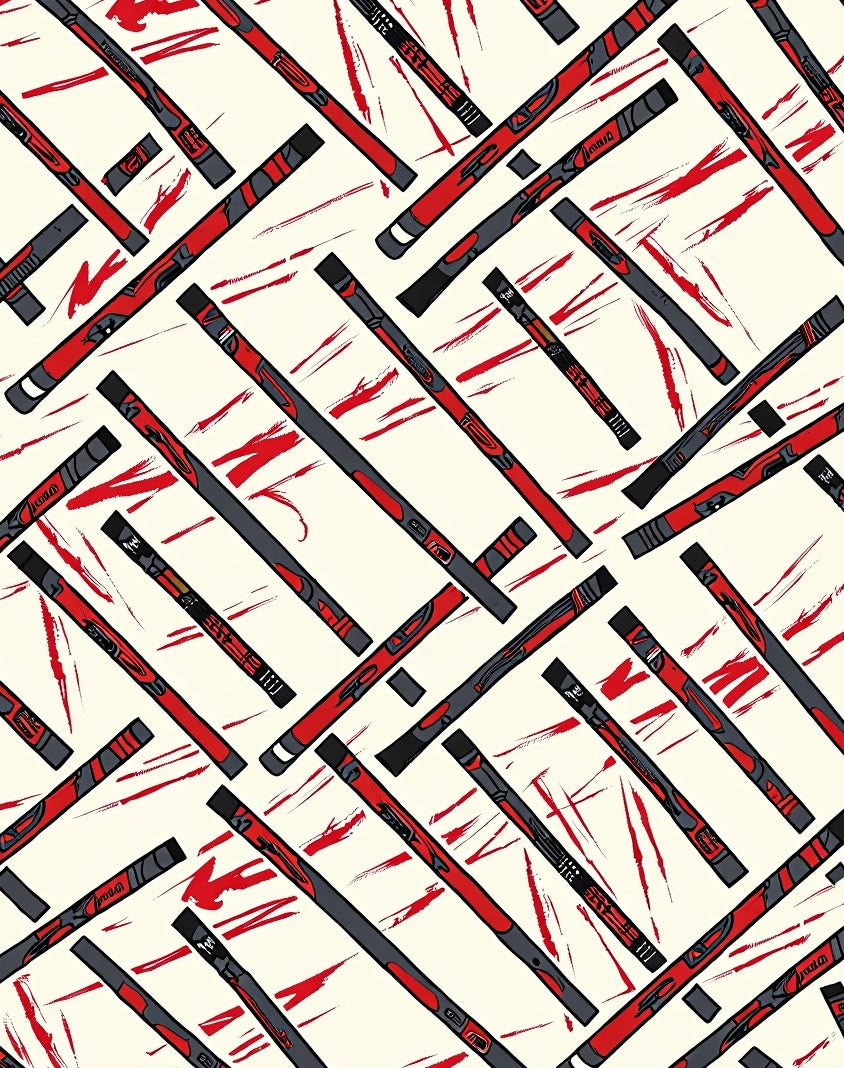 Red and Gray Linear Totem Poles Rug