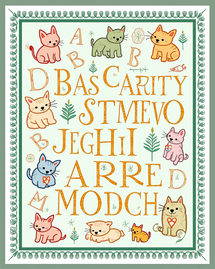 Whimsical Kitty Alphabet Letters Rug