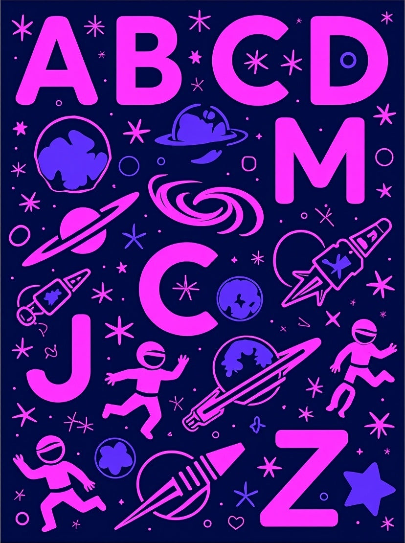 Cosmic Pink and Purple Alphabet Galaxy Rug