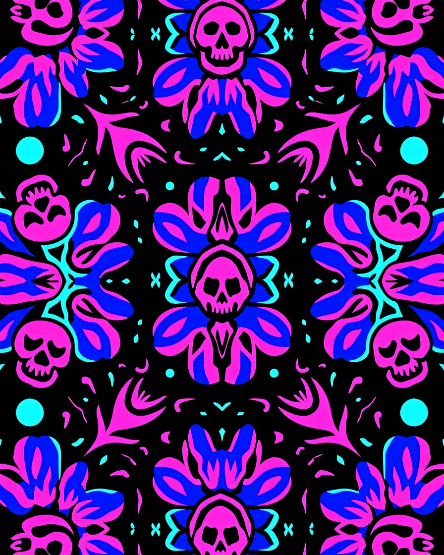 Vibrant Skull Floral Kaleidoscope Rug